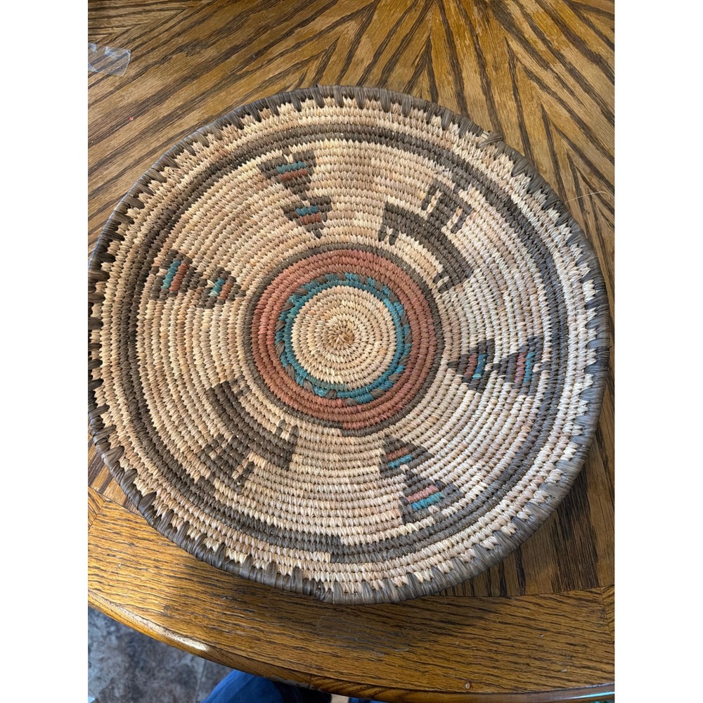 Southwestern Handwoven Coiled Basket Bowl 12.5 Inch Geometric Tribal Wall Decor